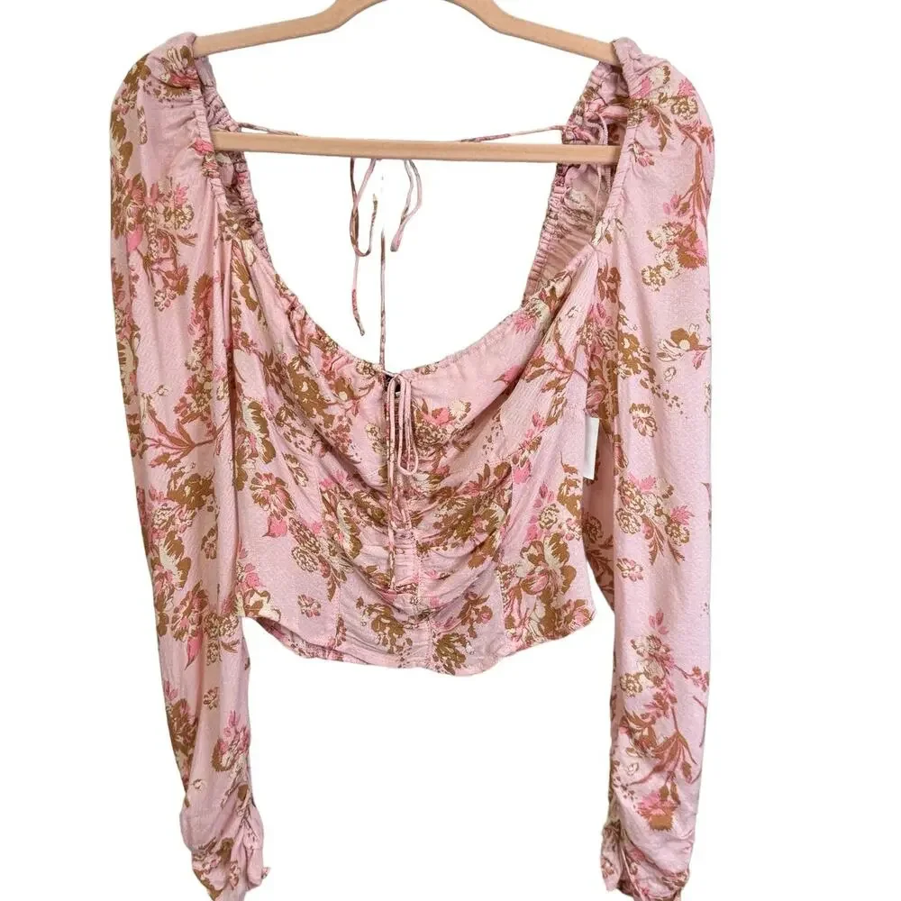 * New ~ FREE PEOPLE ~ Women's Pink Combo Hilary Printed Top Small